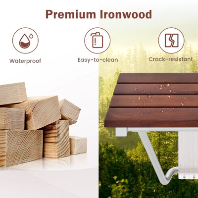 Costway Wood Folding Shower Seat Wall Mount Shower Chair for Small Space - 7