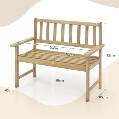 Costway Wood Garden Bench 2-Person Patio Lounger Loveseat Slatted Seat with Backrest - 3