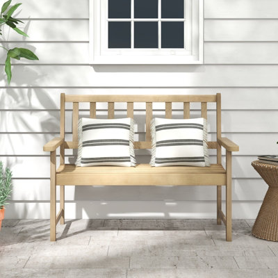 Costway Wood Garden Bench 2-Person Patio Lounger Loveseat Slatted Seat with Backrest - 4