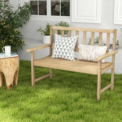 Costway Wood Garden Bench 2-Person Patio Lounger Loveseat Slatted Seat with Backrest - 5