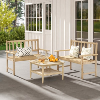 Costway Wood Garden Bench 2-Person Patio Lounger Loveseat Slatted Seat with Backrest - 6