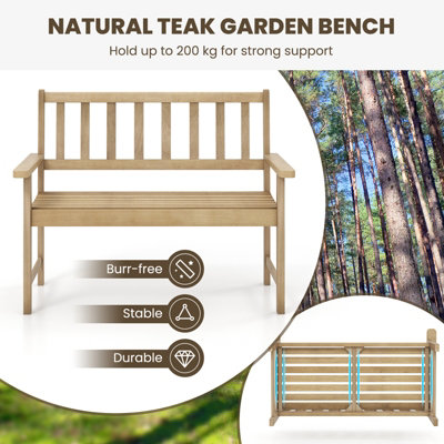 Costway Wood Garden Bench 2-Person Patio Lounger Loveseat Slatted Seat with Backrest - 7