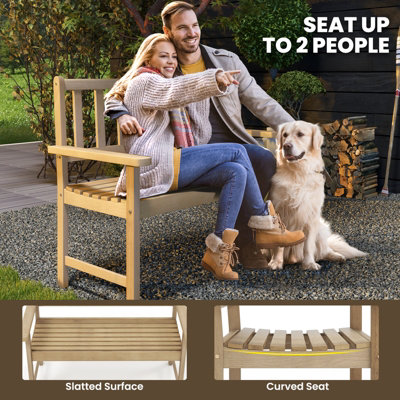 Costway Wood Garden Bench 2-Person Patio Lounger Loveseat Slatted Seat with Backrest - 8