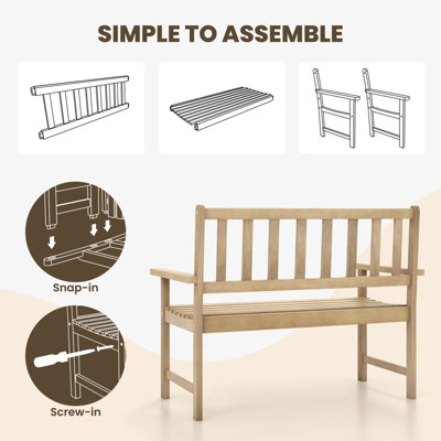 Costway Wood Garden Bench 2-Person Patio Lounger Loveseat Slatted Seat with Backrest - 9