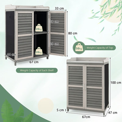 Costway Wood Garden Potting Bench Table Outdoor Storage Cabinet W/ Metal Plated Tabletop
