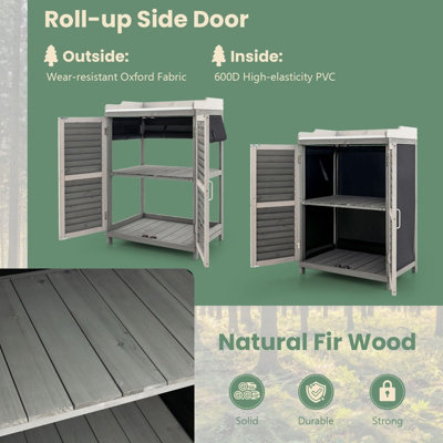Costway Wood Garden Potting Bench Table Outdoor Storage Cabinet W/ Metal Plated Tabletop - 6