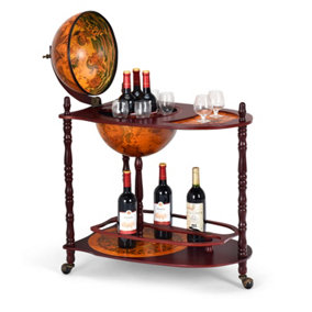 Costway Wood Globe Drink Cabinet Rolling Wine Bar Stand Nautical Chart W/ Liquor Bottle Shelf