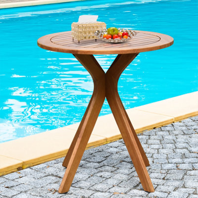 Costway Wood Outdoor Patio Bistro Side Table Garden 70cm Round Wooden Coffee Table - 3