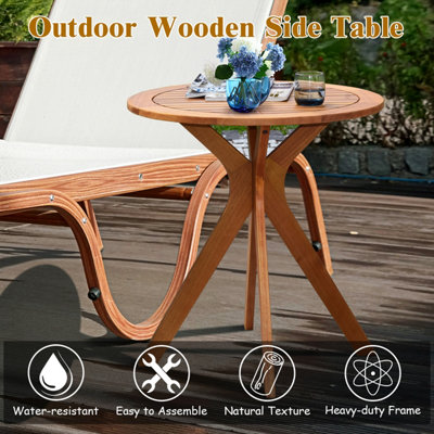 Costway Wood Outdoor Patio Bistro Side Table Garden 70cm Round Wooden Coffee Table - 5
