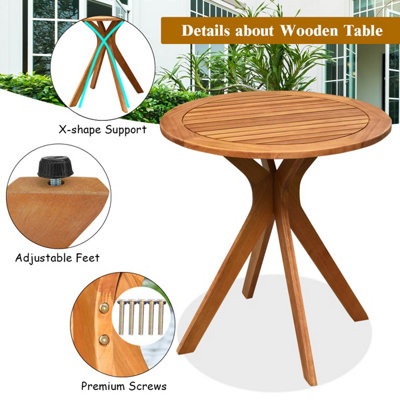 Costway Wood Outdoor Patio Bistro Side Table Garden 70cm Round Wooden Coffee Table - 7