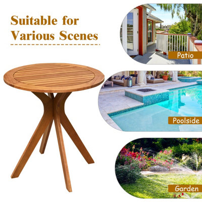 Costway Wood Outdoor Patio Bistro Side Table Garden 70cm Round Wooden Coffee Table - 8