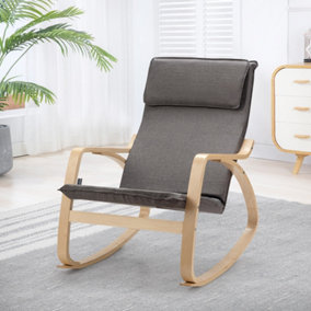 Costway Wood Rocking Chair Accent Relaxing Leisure Chair Curved Armrest Padded Upholster