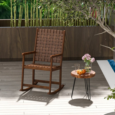 Costway Wood Rocking Chair Indoor & Outdoor Home Patio Ergonomic Rocker ...