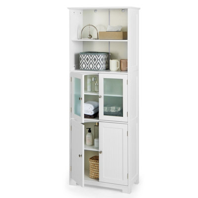 Costway Wood Tall Storage Cabinet 2 Doors Display Organizer Freestanding Pantry Cupboard