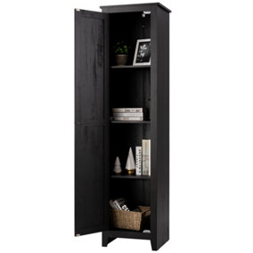 Costway Wood Tall Storage Cabinet 4 Tires Display Organizer Freestanding Pantry Cupboard Black