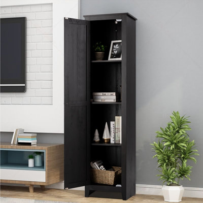 Costway Wood Tall Storage Cabinet 4 Tires Display Organizer Freestanding Pantry Cupboard Black