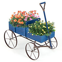 Costway Wood Wagon Flower Planter Backyard Decorative Pot Stand with Wheels