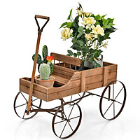 Costway Wood Wagon Flower Planter Outdoor Decorative Pot Stand W/ Wheels & 2 Sections
