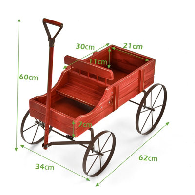 Costway Wood Wagon Flowe Plante Pot Stand W/Wheels Home