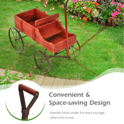 Costway Wood Wagon Flower Planter Outdoor Decorative Pot Stand W/ Wheels & 2 Sections - 6