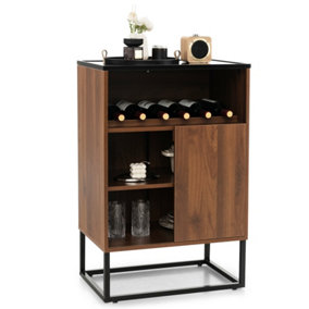 Costway Wood Wine Cabinet Rack Kitchen Storage Cabinet W/ Adjustable Shelf &Sliding Door