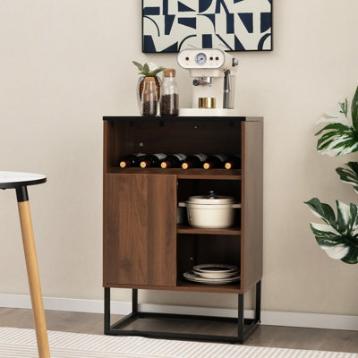 Costway Wood Wine Cabinet Rack Kitchen Storage Cabinet W/ Adjustable Shelf &Sliding Door