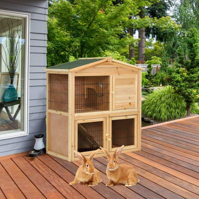 Costway Wooden 2 Floors Chicken Coop Bunny Rabbit Cage 102cm w/ Ramp Roof Indoor Outdoor Guinea Pigs