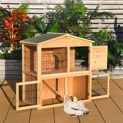 Costway Wooden 2 Floors Chicken Coop Bunny Rabbit Cage 102cm w/ Ramp ...
