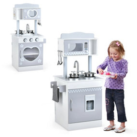 Costway Wooden 2-In-1 Kids Play Kitchen Double-sided Cooking Playset