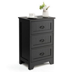 Costway Wooden 3-Drawer Bedside Table Vintage Nightstand Accent End Table Sofa Side Table