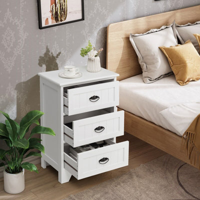 Costway Wooden 3-Drawer Bedside Table Vintage Nightstand Accent End Table Sofa Side Table