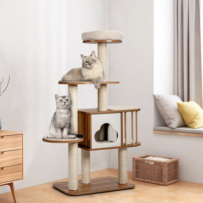 Costway Wooden 5-tier Cat Tree Condo Cat Play Tower Activity Center ...