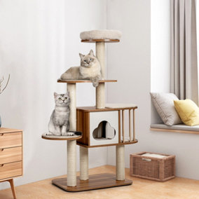 Costway Wooden 5-tier Cat Tree Condo Cat Play Tower Activity Center Scratching Posts