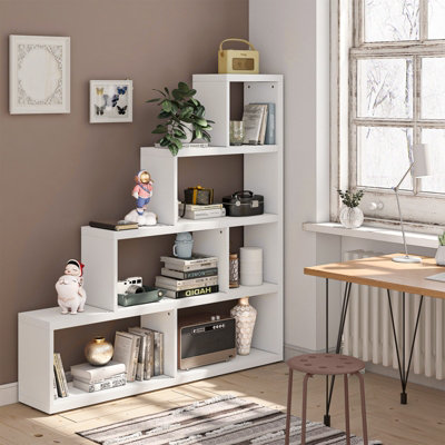 5-Shelf shops Bookshelf, L-Shape Freestanding Ladder Corner Bookcase