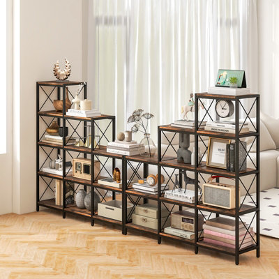 Costway Wooden 9 Cube Bookcase 5 Tier Storage Cabinet Standing Display Shelf w/ Anti-toppling Kits