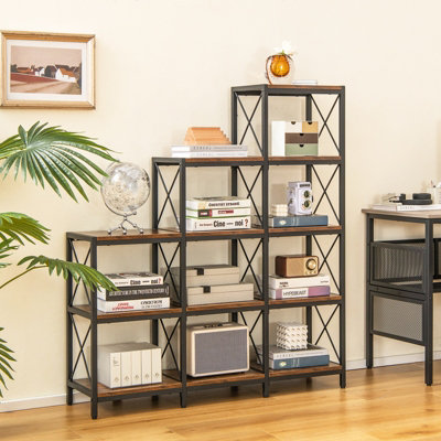 Costway Wooden 9 Cube Bookcase 5 Tier Storage Cabinet Standing Display ...