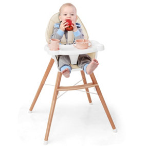 Costway Wooden Baby High Chair Infant Child Feeding Seat Highchair with Removable Seat