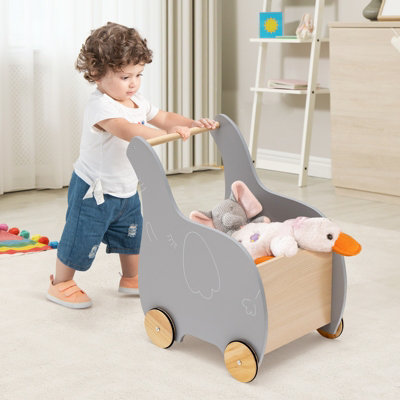 Costway Wooden Baby Walker in Kids Push Along Toy Cart with
