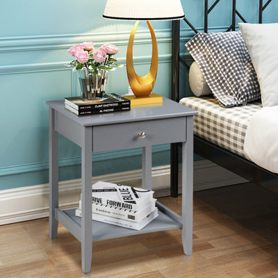 Costway Wooden Bedside Tables Nightstand End Sofa Side Tables with Drawer & Open Shelf