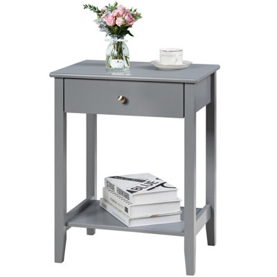 Costway Wooden Bedside Tables Nightstand End Sofa Side Tables with Drawer & Open Shelf