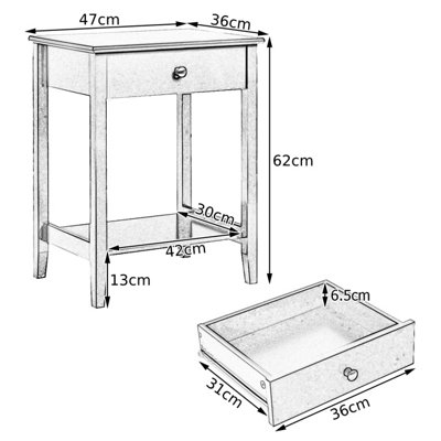 Costway Wooden Bedside Tables Nightstand End Sofa Side Tables with Drawer & Open Shelf