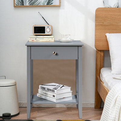 Costway Wooden Bedside Tables Nightstand End Sofa Side Tables with Drawer & Open Shelf