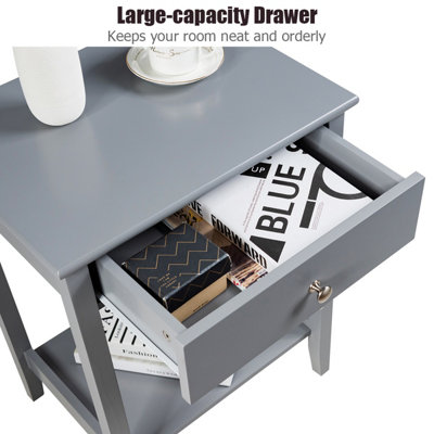 Costway Wooden Bedside Tables Nightstand End Sofa Side Tables with Drawer & Open Shelf