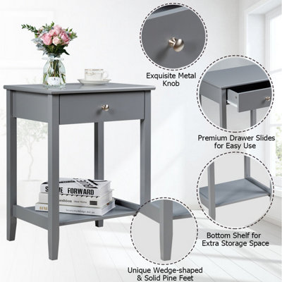Costway Wooden Bedside Tables Nightstand End Sofa Side Tables with Drawer & Open Shelf
