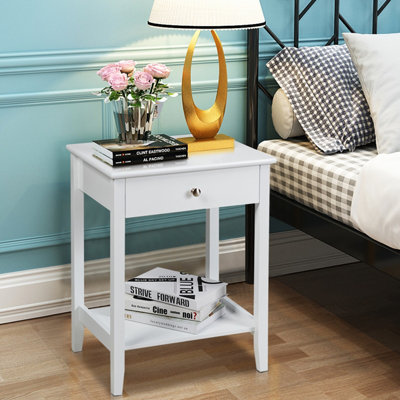 Costway Wooden Bedside Tables Nightstand End Sofa Side Tables with Drawer & Open Shelf