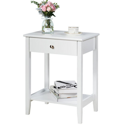 Costway Wooden Bedside Tables Nightstand End Sofa Side Tables with Drawer & Open Shelf