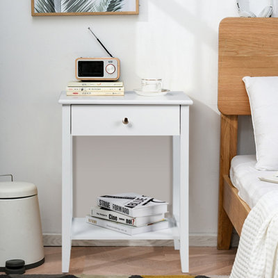 Costway Wooden Bedside Tables Nightstand End Sofa Side Tables with Drawer & Open Shelf