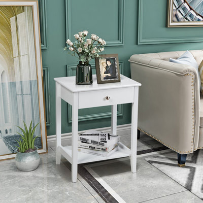 Costway Wooden Bedside Tables Nightstand End Sofa Side Tables with Drawer & Open Shelf