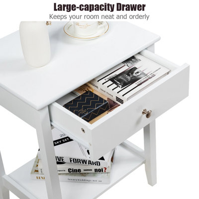 Costway Wooden Bedside Tables Nightstand End Sofa Side Tables with Drawer & Open Shelf