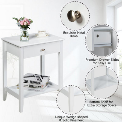 Costway Wooden Bedside Tables Nightstand End Sofa Side Tables with Drawer & Open Shelf